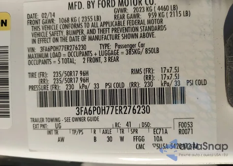 2014 Ford Fusion Se z USA, uszkodzony, nr VIN 3FA6P0H77ER276230